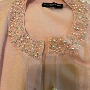 KARL LAGERFELD pink cardigan with pearl collar detail and buttons, Size M